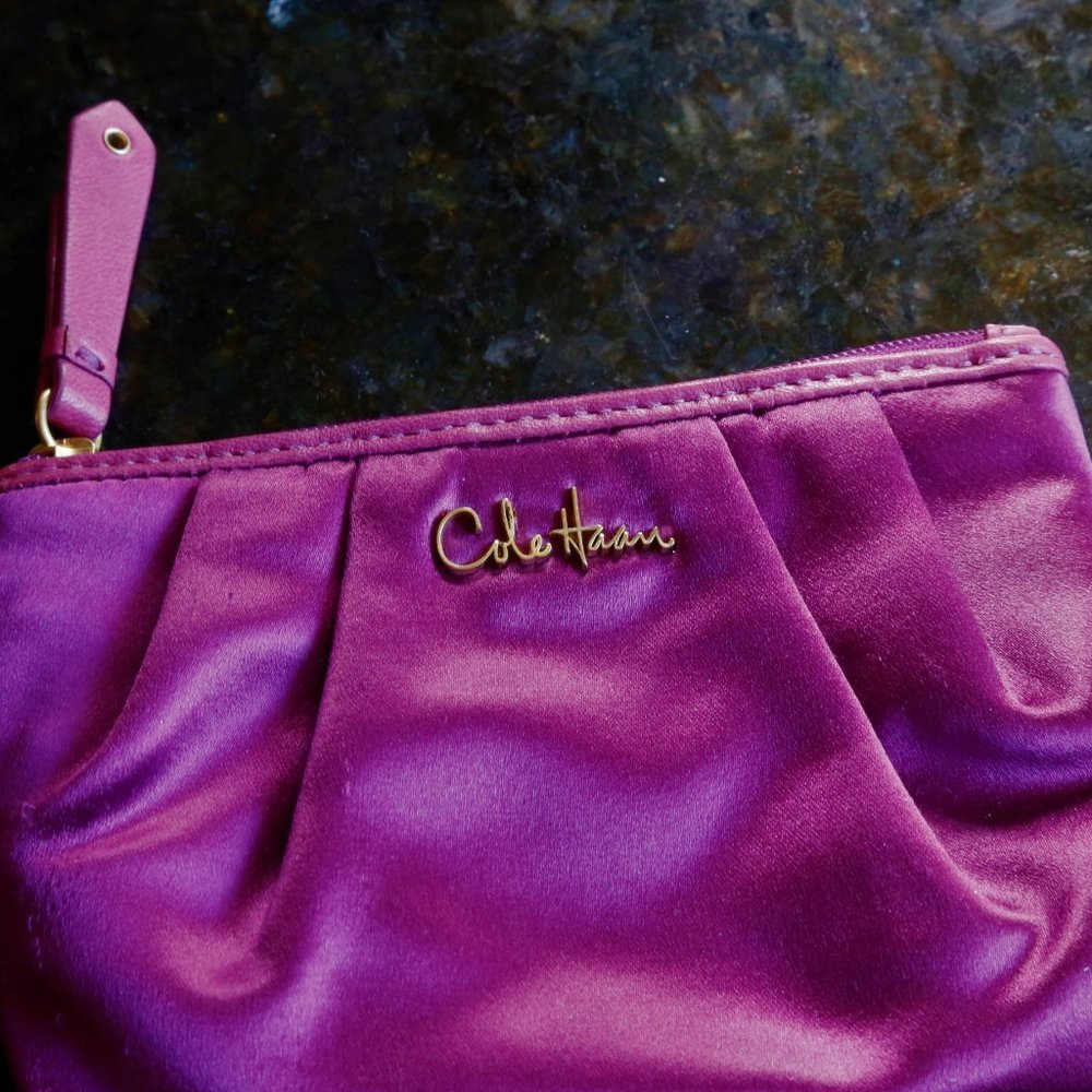 Cole Haan Womens Satin Zip Top Wristlet Coin Pouch Handbag Purple